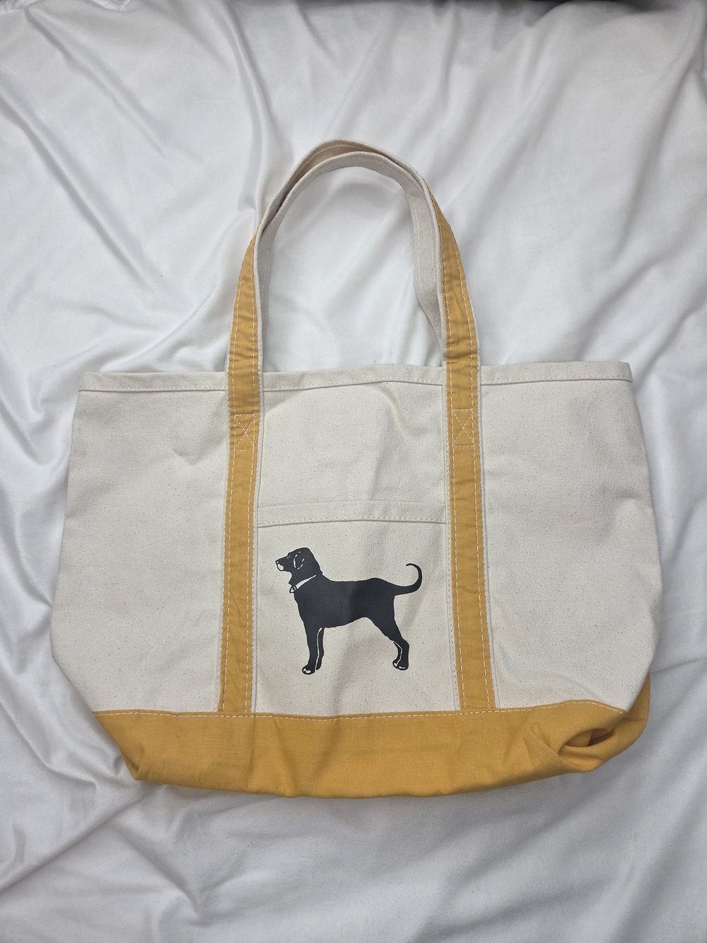 The Black Dog Canvas Tote Bag Natural Mustard Yellow Dog Graphic Beach Shopper